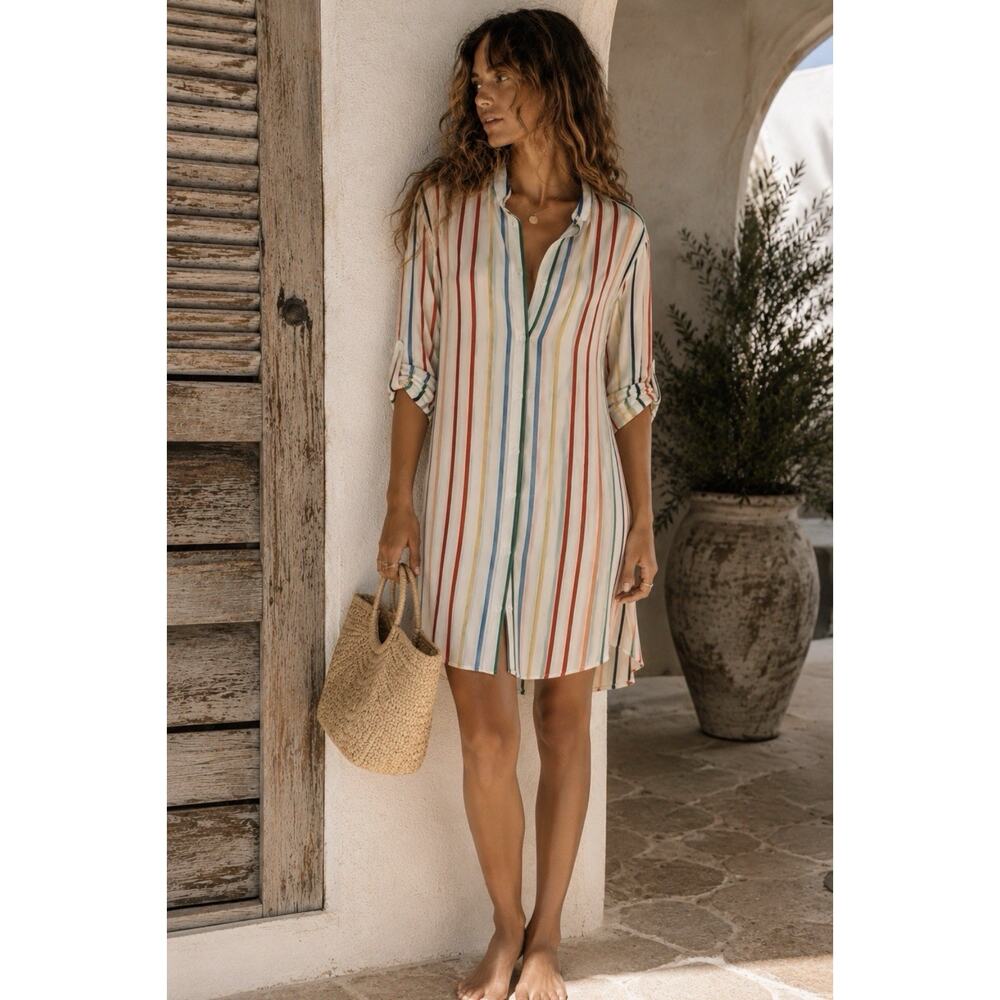 Summersalt Collared Btn Dress Recycled Poly Versatile Conv Shirt Dress Coverup M